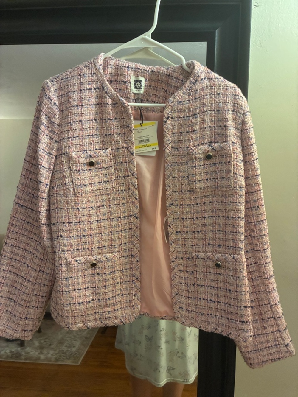 Anne Klein Pink Tweed Collarless Blazer